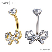 Pendentif papillon en titane ASTM F136 serti de zircone, piercing de nombril à filetage interne 14G, bijoux de piercing à filetage interne