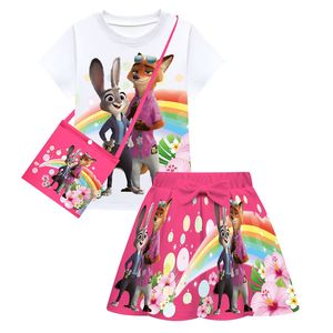 Ensemble de trois pièces pour filles, jupe plissée à manches courtes, sac, mode cosplay, ville des animaux fouillis - Product Image 4