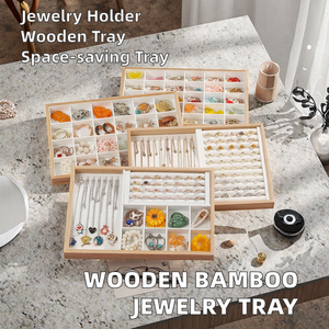 Natural Wooden Divided <b>Jewelry</b> Tray, Multi-grid Earring Ring <b>Necklace</b> Storage Display Organizer <b>Box</b> - Product Image 2
