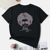 Vente en gros Afro Girl Rhinestone Transfert de chaleur pour la sensibilisation au cancer du sein
