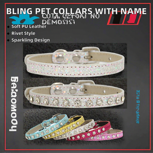 Großhandel Stilvolle Verzierte Nieten PU-Halsbänder für Katzen und Hunde mit Glitzersteinchen DIY Namensbuchstaben - Product Image 4