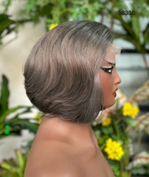 Perruque Bob Courte Bouclée 13*4 Lace Front / 4*4 Lace Closure Prête à l'Expédition, Cheveux Humains Vierges Alignés avec les Cuticules, pour Femme Noire