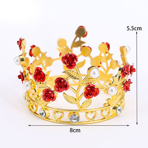 Venta al por mayor barato pequeña corona pastel decoración pastel corona aleación Rhinestone Perla Rosa flor corona redonda - Product Image 6