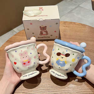 Giá trị cao thỏ dễ thương sóng điểm Puppy Mug người bạn tốt nhất đi kèm món quà cho cô gái sinh nhật hiện tại phim hoạt hình gốm uống - Product Image 1
