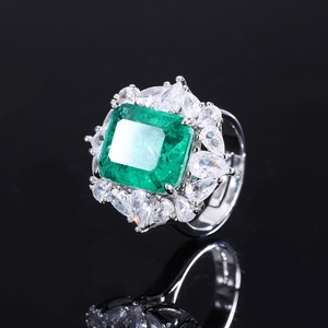 Fashion Eco-friendly Brass Bridal Necklace and <b>Rings</b> <b>Set</b> 12*14MM Green Zircon Handmade Jewelry <b>Sets</b> for <b>Women</b> - Product Image 5