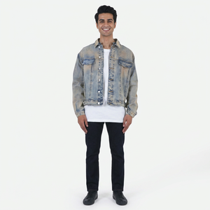 <b>Custom</b> <b>Denim</b> <b>Jacket</b> Mens Printed Embroidery Ripped Scratch Ragged Jean Jaket - Product Image 1