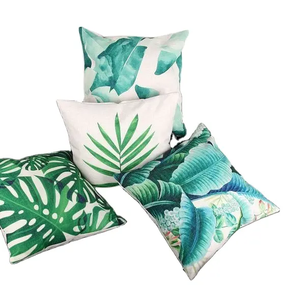 Custom Printed Square Sofa Home Decorative Cushion Green Plant Leaves Throw Pillow
