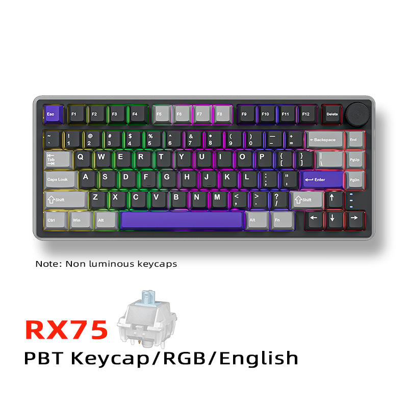 80-Key Deep Gray Purple Three - Mode Wired Wireless 2.4G Bluetooth RGB