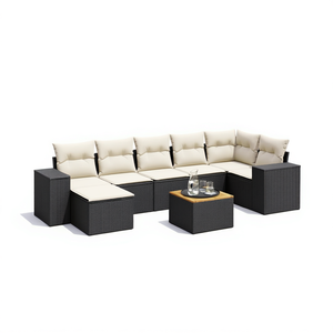 Ensemble de canapés de jardin en rotin noir avec structure en acier thermolaqué et bois d'acacia, mobilier d'extérieur haut de gamme - Product Image 1