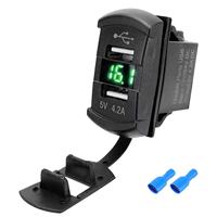 Cargador de Coche USB de Doble Puerto con Interruptor de Palanca de 12V/24V 4.2A, Cargador Rápido con Voltímetro LED para Barco, Motocicleta, ATV, RV