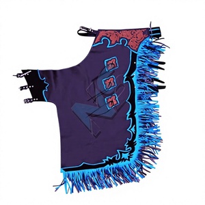 Pantalones de cuero góticos para hombre, estilo rodeo, con borlas azules, estampado rojo por sublimación, cintura elástica, cierre de botones, ligeros - Product Image 1