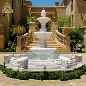 3 уровня воды фонтан Полный ручной каменный естественный белый мрамор для украшения парка