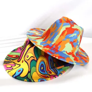 Vintage Tie-Dye Fedora Hat rộng vành mùa đông Panama Jazz cap retro nhiều màu sắc mũ cho nam giới và phụ nữ thời trang cổ điển Panama cap