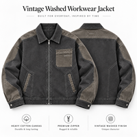 Blousons en jean vintage délavés pour hommes, coupe ample, 100 % coton épais, avec empiècements contrastants, fermeture éclair intégrale, style workwear – Nouveauté fournisseur