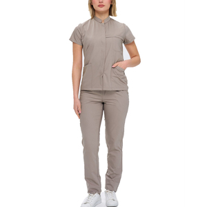 Breathable Knitted Cotton <b>Scrub</b> Set V Neck Top Jogger Pants Anti Wrinkle Washable Soft For Long Shifts <b>Plus</b> <b>Size</b> Extended Sizing - Product Image 1