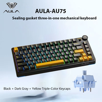 Claviers mécaniques sans fil Aula AU75 pour jeux, tri-mode 2.4G/BT/filaire, remplaçables à chaud, avec rétroéclairage RVB, bouton média, claviers 75 touches