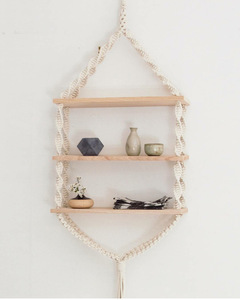 Bohème Fait Main Mignon Bébé Enfants Chambre Coton 2 Niveaux <span class=keywords><strong>Macramé</strong></span> <span class=keywords><strong>Suspendu</strong></span> Étagère Murale Artisanat - Product Image 3