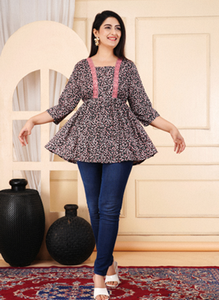 Chemisier asymétrique en poly-rayonne à motif floral, manches 3/4, pour femme, doux, léger, confortable, idéal pour les fêtes, le bureau et les soirées - Product Image 2