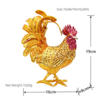 SHINNYGIFTS Grande boîte à bibelots en métal en forme de coq, décoration moderne pour la maison, cadeaux du Nouvel An, artisanat en métal peint à la main