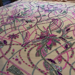 High Quality Embellished <b>Fabric</b> with Beads Sequins and Pearls for Bridal Gowns Party Dresses and Fashion Garments Wholesale - Product Image 1