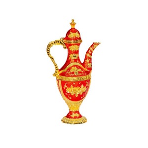 Manufacturer's <b>basket</b> set with plum blossoms, grapes, and roses for hotel and home use gold Metal wine flask and glasses - Product Image 1