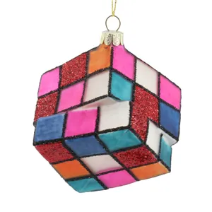 Tùy Chỉnh Tay Thổi Thủy Tinh Cube Đồ Chơi Bức Tượng Nhỏ Giáng Sinh Đồ Trang Trí Trang Trí Dễ Thương Thủy Tinh Giáng Sinh Treo Đồ Trang Trí