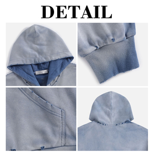 เสื้อฮู้ดดี้ทรงโอเวอร์ไซส์แบบซิป ยี่ห้อ KingSen OEM สำหรับผู้ชาย ลวดลายปัก ล้างสีแบบ Acid Wash ผ้า French Terry 100% Cotton สไตล์สตรีทแวร์ แบบทำเก่า - Product Image 6