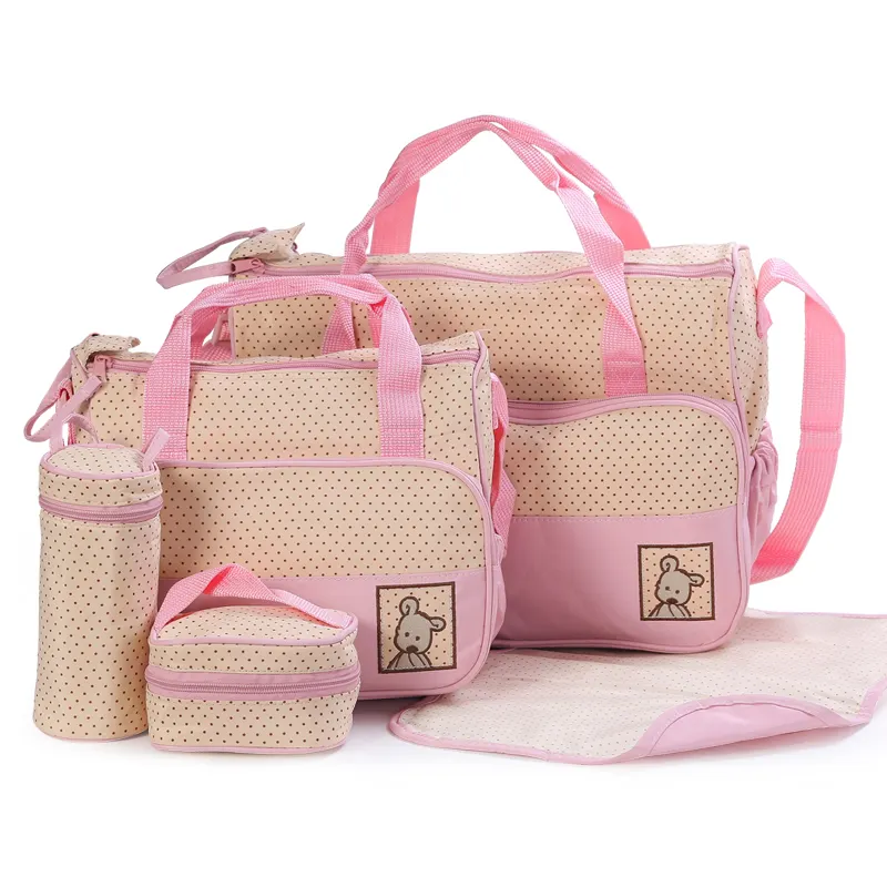 गर्म बेच उत्पादों बेबी डायपर बैग 5 pc/सेट माँ माँ माँ बैग क्लासिक ढोना डायपर बैग के साथ कम कीमत