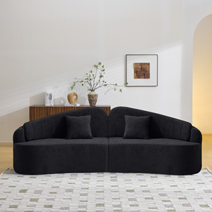 Canapé convertible incurvé 6 places, design entièrement compressé, pour une assise prolongée, dossier amovible, velours, salon - Product Image 2