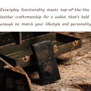 Portefeuille long en cuir pleine fleur de haute qualité pour chasseurs de cerfs, grande capacité, vintage, antivol, pour hommes - Product Image 6