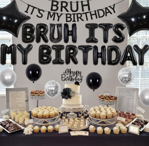 Kit Completo per Festa di Compleanno Nera: Striscione 'B RUH It's MY Birthday', Ghirlanda di Palloncini in Foil, Palloncini Confetti, Cake Topper, Tenda in Lamina e Accessori - Product Image 2