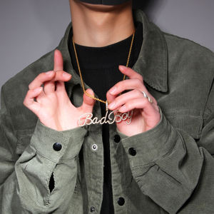 Collier en laiton plaqué or 18k, bijoux minimalistes, pinceau ancien <span class=keywords><strong>anglais</strong></span>, plaque de nom personnalisée, offre spéciale - Product Image 5