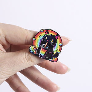 Pins de esmalte de gato negro arcoíris, broche de gato psicodélico Kawaii, insignia de solapa de té con leche <span class=keywords><strong>Bobo</strong></span> Pearl, joyería al por mayor - Product Image 4