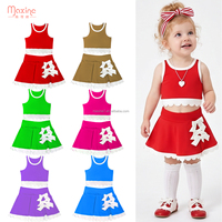 Ensemble de yoga d'été sans manches pour bébés filles avec nœud, haut uni et jupes-culottes festonnées, tenues de sport de boutique
