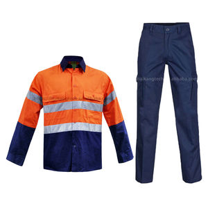 コットン製 建設・鉱業用ユニフォーム 長袖作業服 カスタムロゴ 反射安全服 高視認性 ストライプ付き メンズワークシャツ - Product Image 5