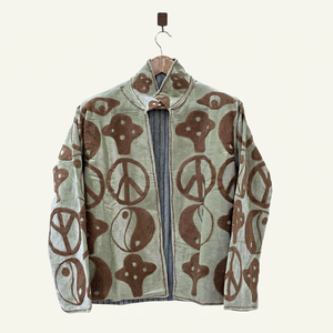 Bohemian Soft <b>Velvet</b> Embroidered <b>Jacket</b> with Geometric Pattern Full Sleeve Stand Collar Artisan <b>Women's</b> Winter Outerwear - Product Image 1