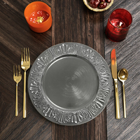 Assiettes de présentation rondes de luxe en PP réutilisables, dorées, avec motif floral en spirale, pour mariage, motif personnalisé, vente en gros