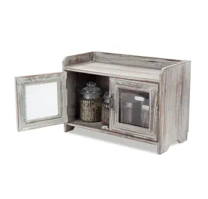 خزانة منظمة صغيرة متعددة الأغراض ، سطح طاولة من الخشب المحرق الصلب مع بابين من الزجاج للنوافذ