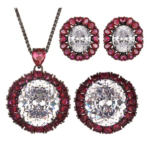 Fashion Jewelry Eco-friendly Copper Black Gold Plated 18*20mm White Zircon Multi <b>Colour</b> Pendant <b>Set</b> for Banquet - Product Image 1