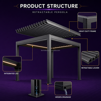 Pergola motorisée en aluminium robuste avec système de toit à lames rétractables, imperméable, revêtement poudré, gazebo de jardin, pavillon