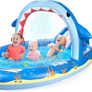 Shark Themed PVC Inflatable Sprinkler <b>Pool</b> Outdoor Water Play Toy <b>for</b> Kids - Product Image 1