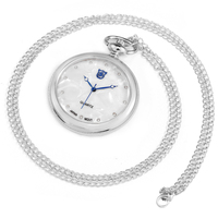 Reloj Retro de lujo con caja de plata lisa, reloj de bolsillo de cuarzo con cadena para regalo de hombre