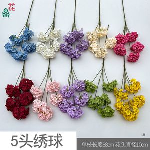 Fleurs d'hortensia artificielles, 5 têtes, aspect réaliste, en soie, pour décoration de mariage, arrangement de plafond ou de vase - Product Image 3