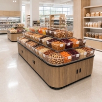 Étagère de présentation personnalisée pour supermarché, en acier et bois, avec bacs de rangement, vitrine pour fruits et légumes