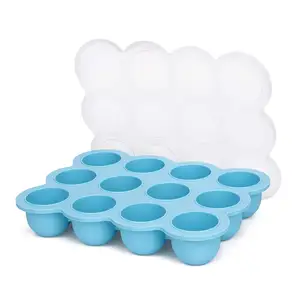 Moldes de silicona para cubitos de hielo de grado alimenticio, bandeja de hielo personalizada con tapa, 1,5 OZ, 12 cavidades