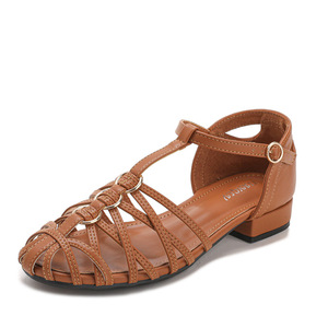 Sandalias Romanas Xuanhui Fashion de 2.5cm con Suela Plana, Tiras Cruzadas y Tejido, Cómodas, Retro, Casuales para Mujer - Product Image 1