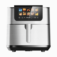 Friteuse à air numérique à écran tactile couleur en acier inoxydable, vente chaude, 8L 9L, cuisson intelligente sans huile, protection contre la surchauffe, sans huile