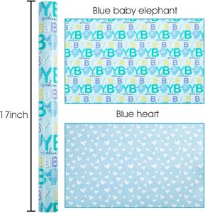 Cute blue baby <b>elephant</b> pattern baby themed <b>gift</b> wrapping paper for welcoming the baby party for boys Blue hearts Customizable - Product Image 6