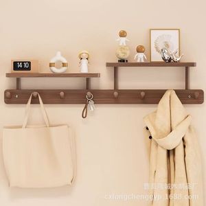 Solid Wood Wall Mounted Coat Rack With <b>Shelf</b> And <b>Hooks</b> For Entryway Bedroom Multi Functional Storage Rack - Product Image 2
