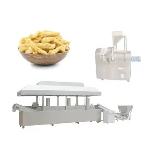 Linha de processamento de fábrica de Kurkures fritos, extrusora, fritadeira, máquinas de aromatizantes e equipamentos de embalagem